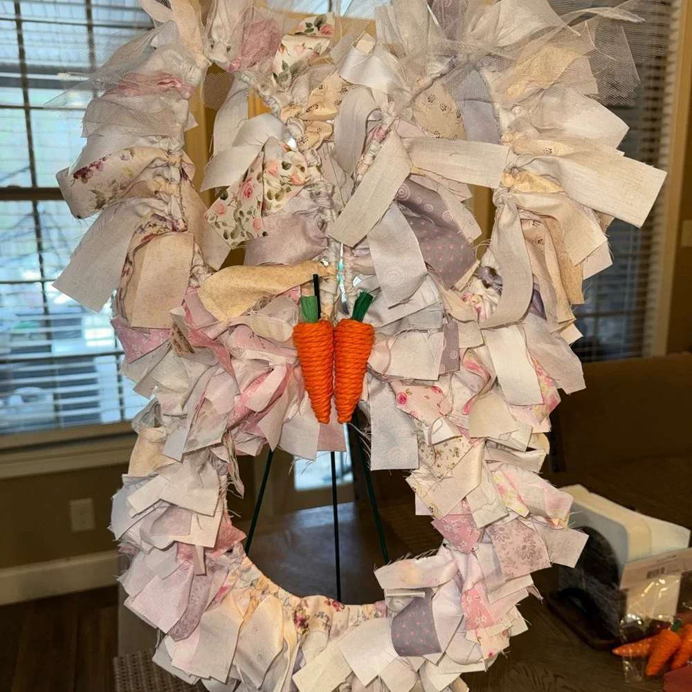 Hand Crafted Pastel Easter Wreath with Carrot Accents